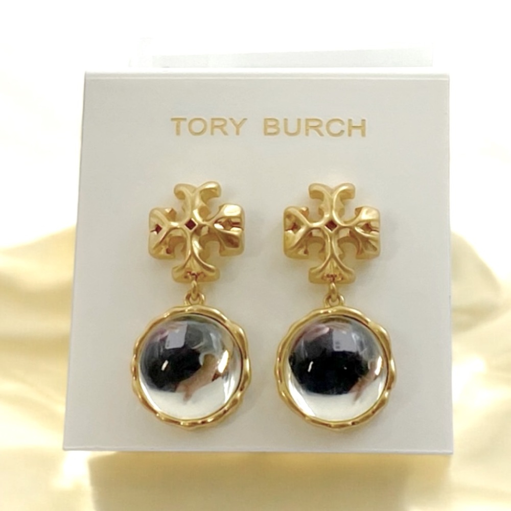 Tory Burch Roxanne clear stone drop earrings in gold. NWOT - Picture 4 of 6